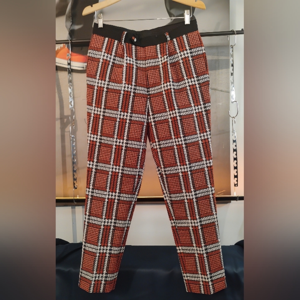 ASOS Men's Slim Fit Plaid Pants W30 L32 Burnt Orange Black Houndstooth NWOT